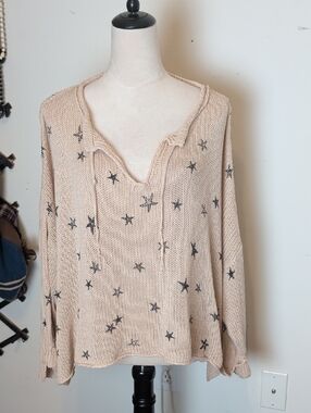 Miou Muse Slouchy Star Nautical Print Knit Sweater Oversized Medium